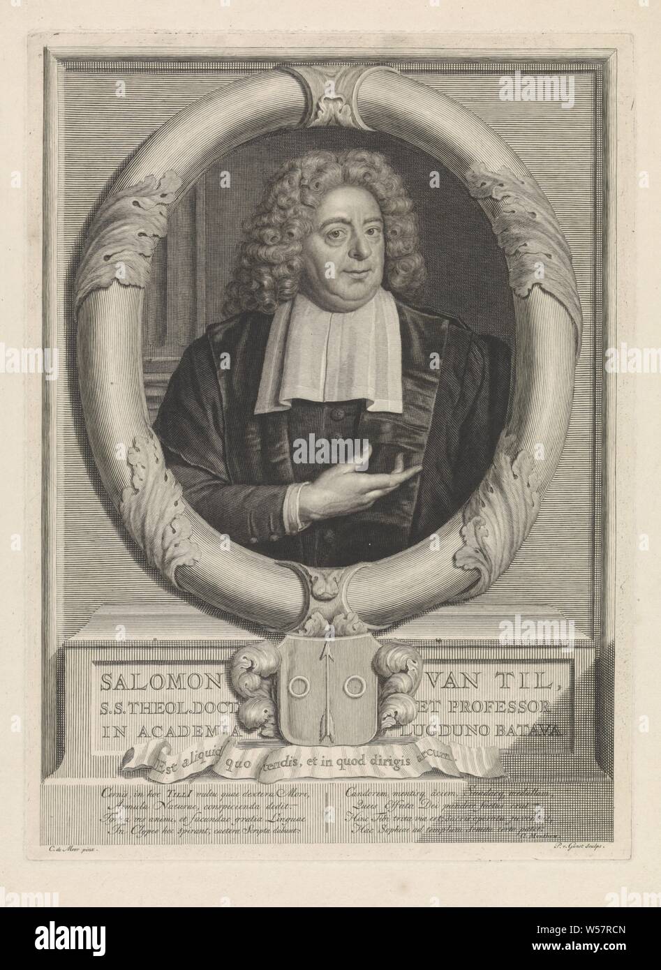 Retrato de Salomon van Til a los 48 años de edad, Salomon van Til, Coccejan  pastor a la edad de 48 años. La impresión tiene una firma Latina. En virtud  de la