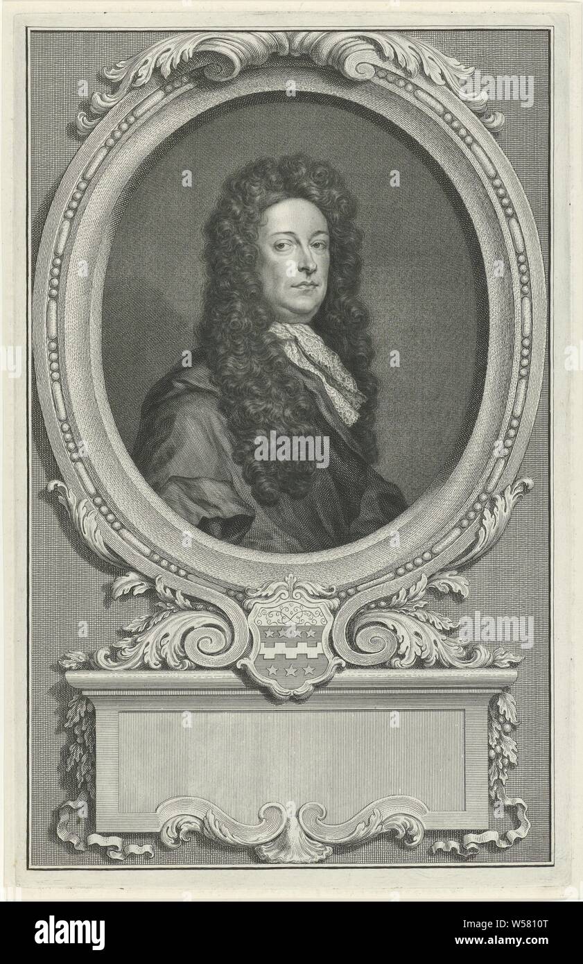 Retrato de Aernout van Citters, busto a la derecha de Aernout van Citters, en un óvalo ornamentales con bastidor en la parte inferior de su arma y un pedestal con un campo vacío delante de su nombre. Aernout van Citters, Jacob Houbraken, Amsterdam, 1708 - 1780, el papel, el aguafuerte, h 368 mm × 235 mm w Foto de stock