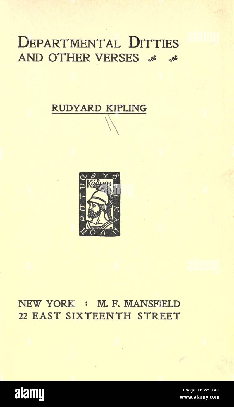Cantinelas departamentales y otros versos : Kipling, Rudyard, 1865-1936  Fotografía de stock - Alamy