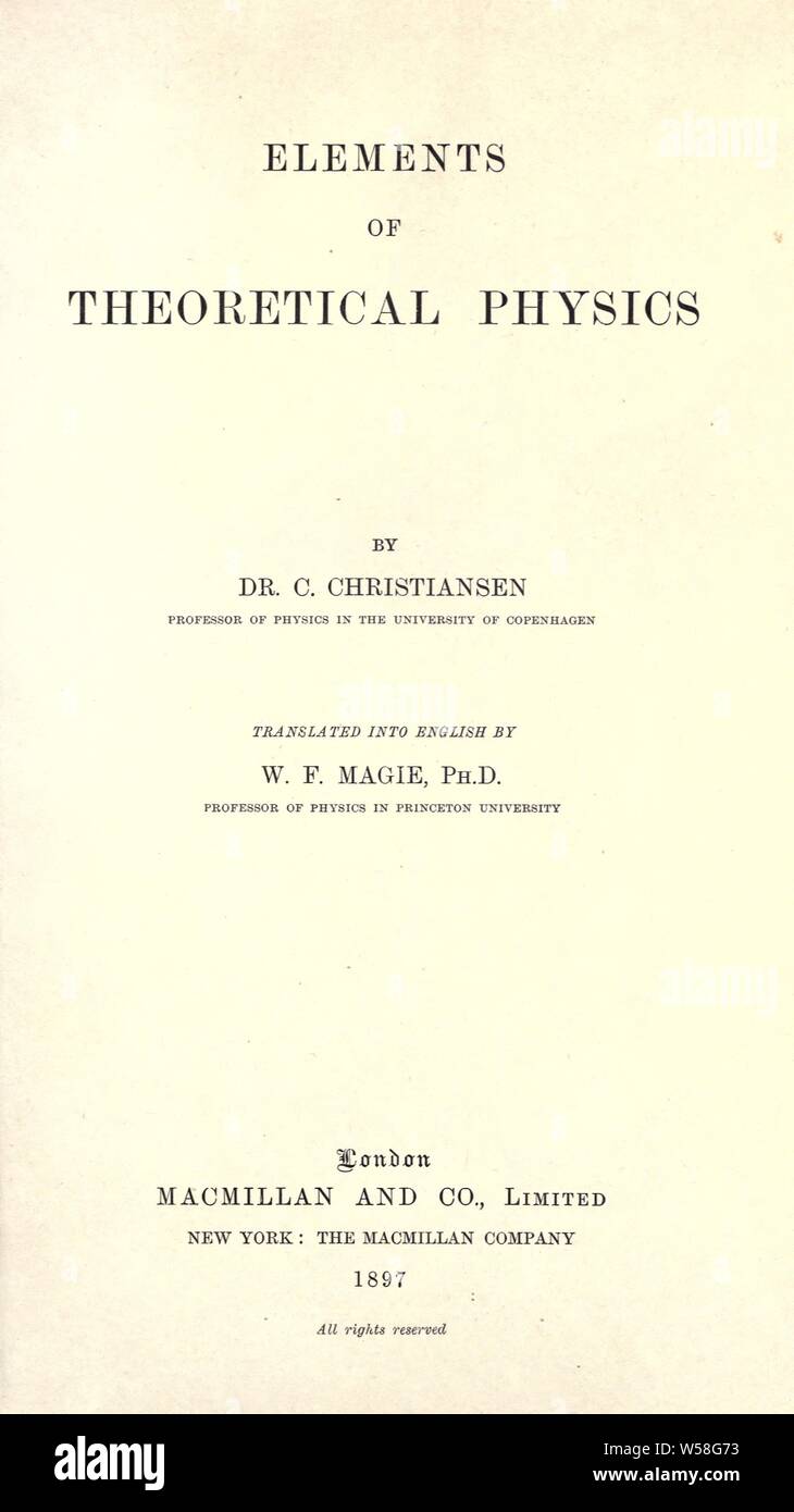 Elementos de física teórica : Christiansen, C. (cristiano), 1843-1917 Foto de stock