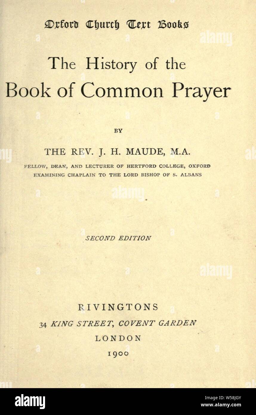 La historia del libro de oración común Maude, J. H Fotografía de