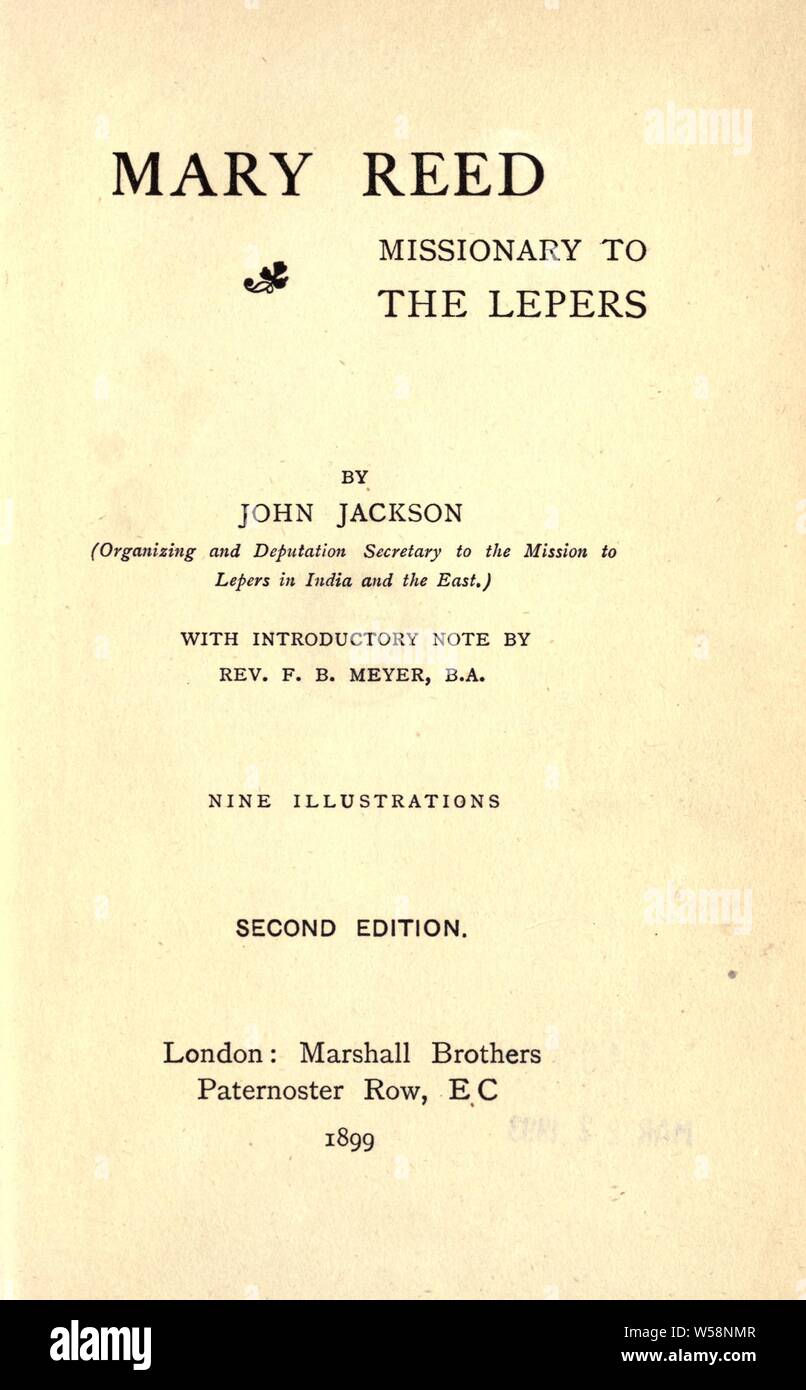 Mary Reed, misionero a los leprosos : Jackson, John, 1853-1917 Foto de stock