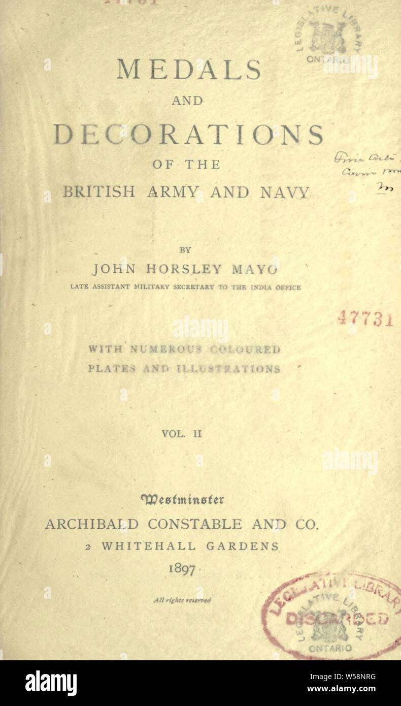 Medallas Y Condecoraciones de la marina y el ejército británicos : Mayo, John Horsley Foto de stock