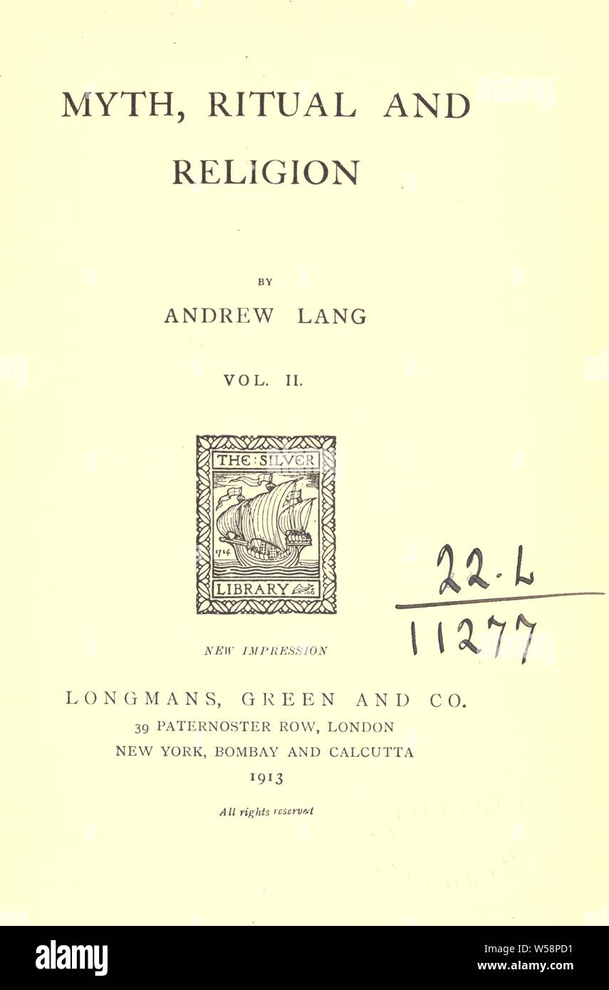 Mito, ritual y religión : Lang, Andrew, 1844-1912 Foto de stock