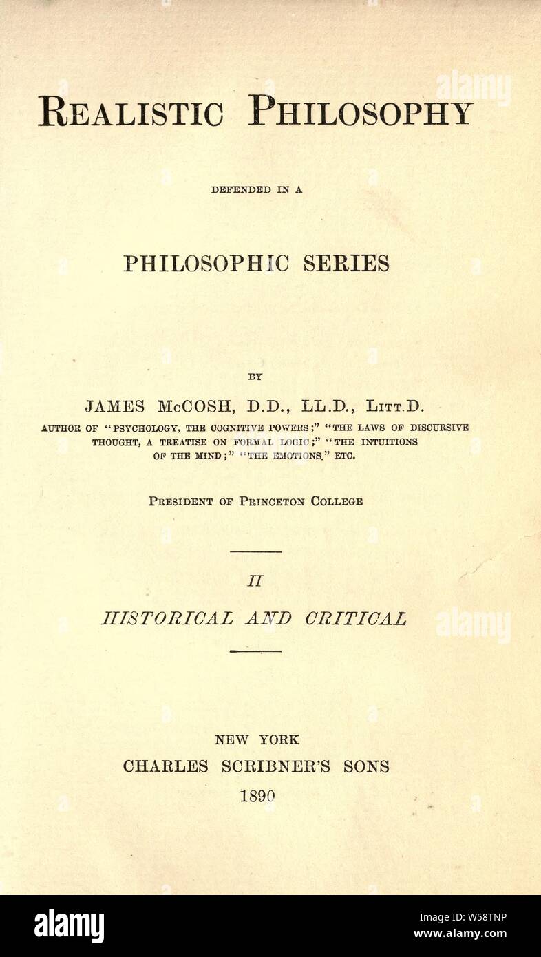 Filosofía realista defendió en una serie filosófica : McCosh, James, 1881-1894 Foto de stock