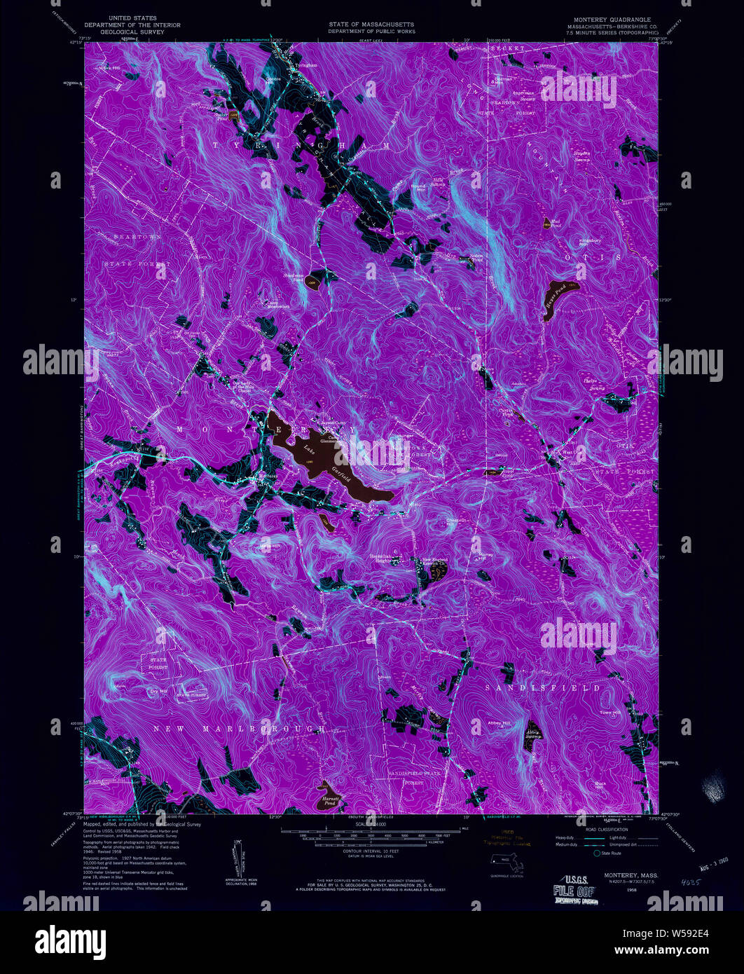 Massachusetts USGS Topo mapa histórico de Monterey 1958 350308 MA 24000