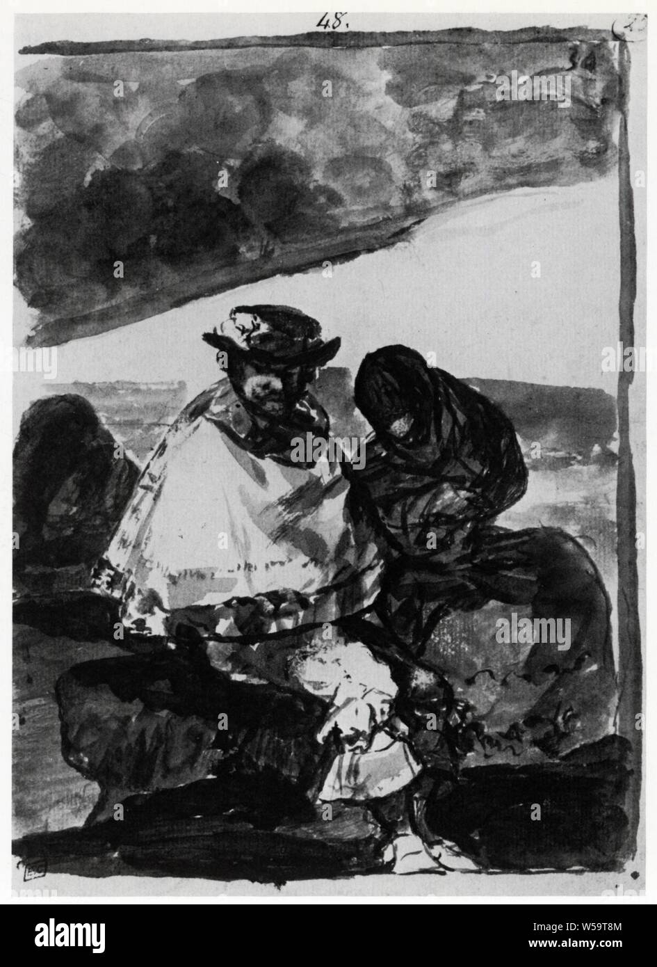 FRANCISCO JOSÉ de Goya y Lucientes.(1746-1828).Le Rendez-vous.PINCEAU ET LAVIS BRUN. Foto de stock