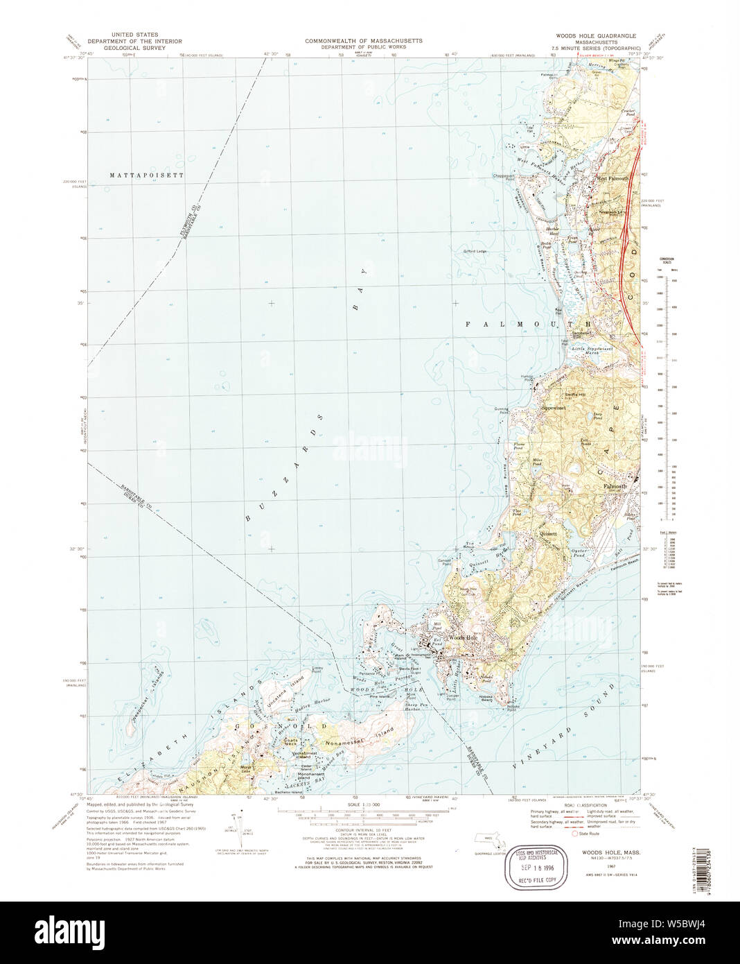 Massachusetts USGS Topo mapa histórico de Woods Hole MA 25000 1967 351445 Restauración