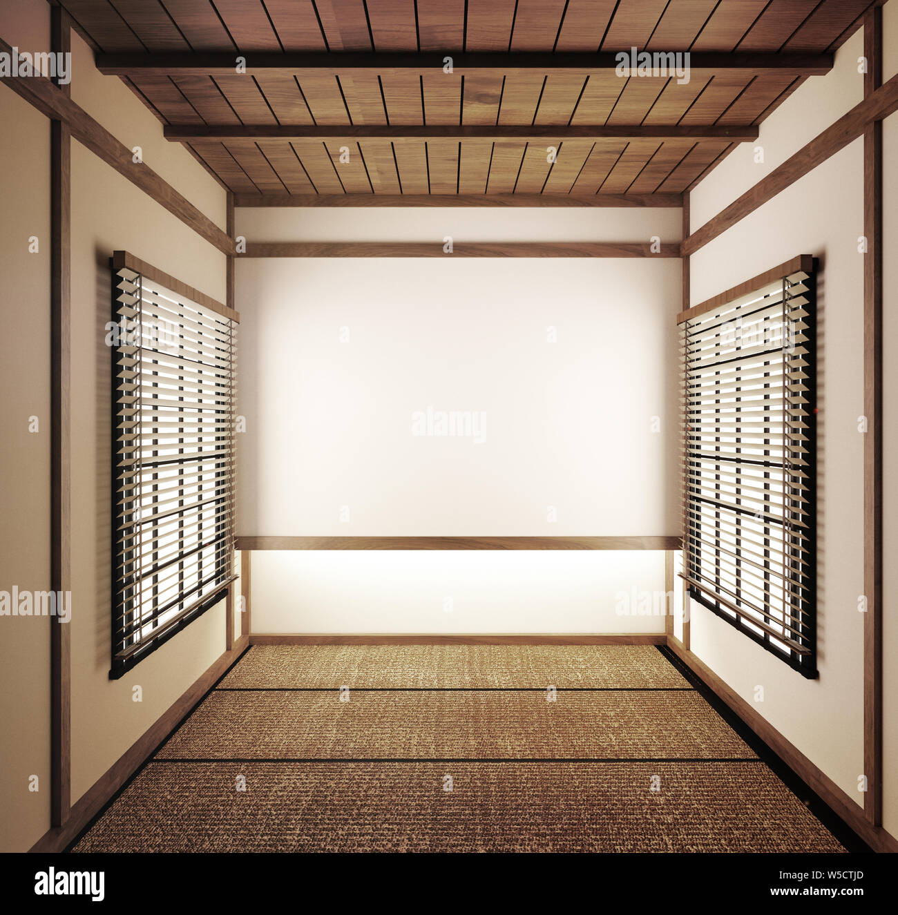Salón interior japonés tradicional y diseño minimalista con suelo de tatami,  japonés Shoji puerta y espada japonesa Fotografía de stock - Alamy
