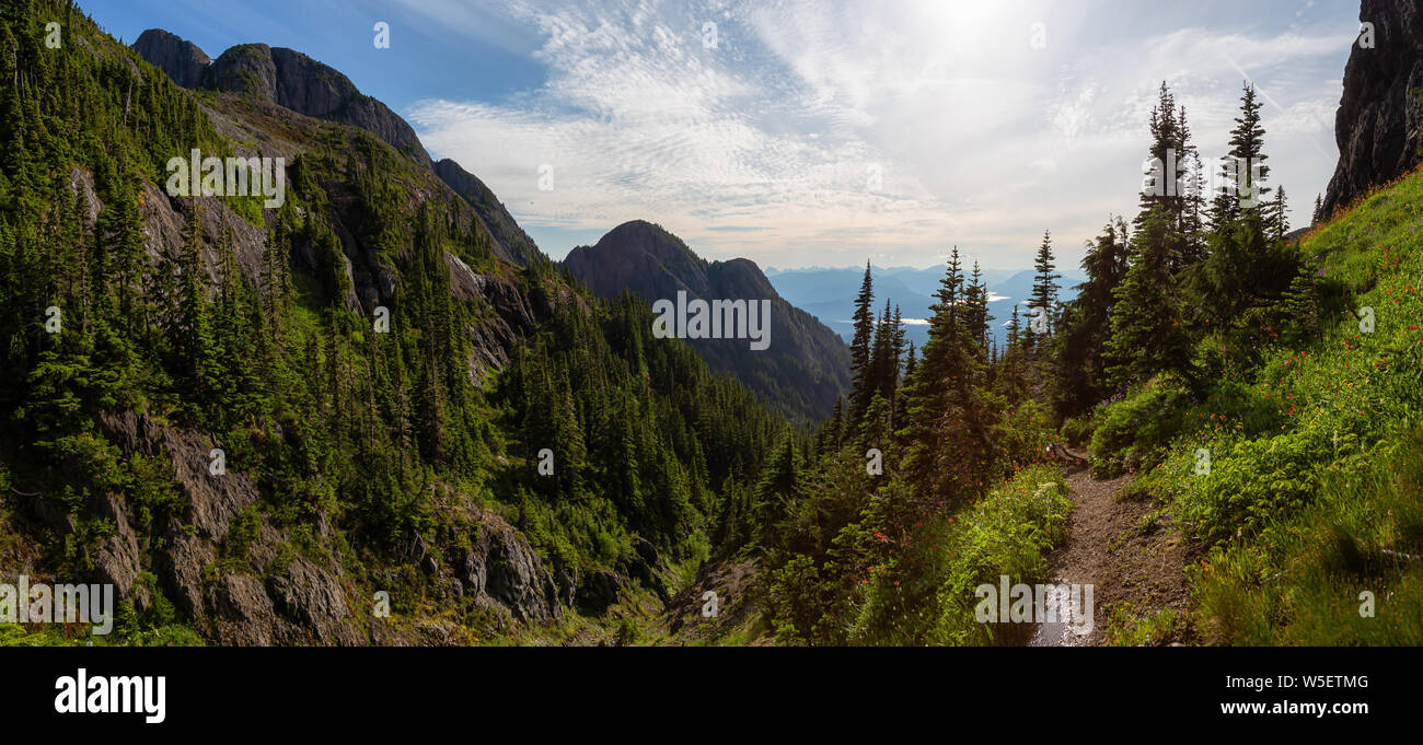 Hermosa vista panorámica del paisaje de montaña canadienses durante un animado día de verano. Tomada en el monte Arrowsmith, cerca de Nanaimo, en la isla de Vancouver, BC, Canad Foto de stock