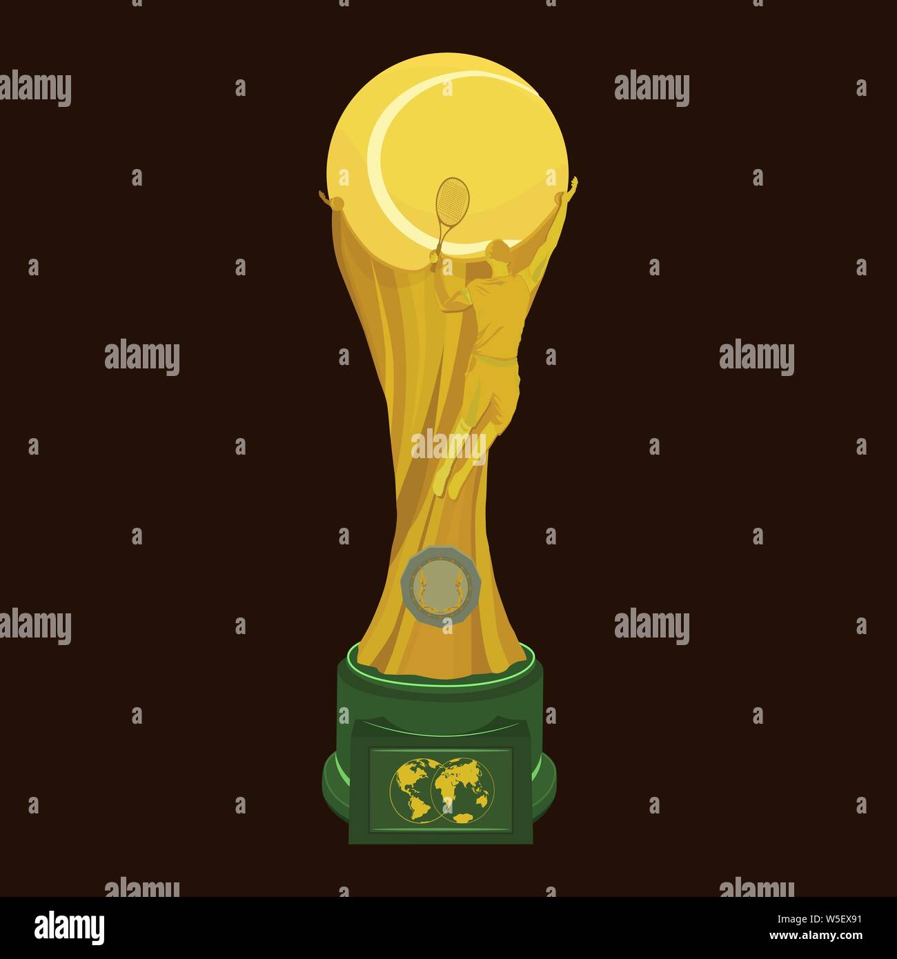 Trofeo de Oro con pelota de tenis y jugador de tenis de silueta. Vector ilustración aislada. Ilustración del Vector