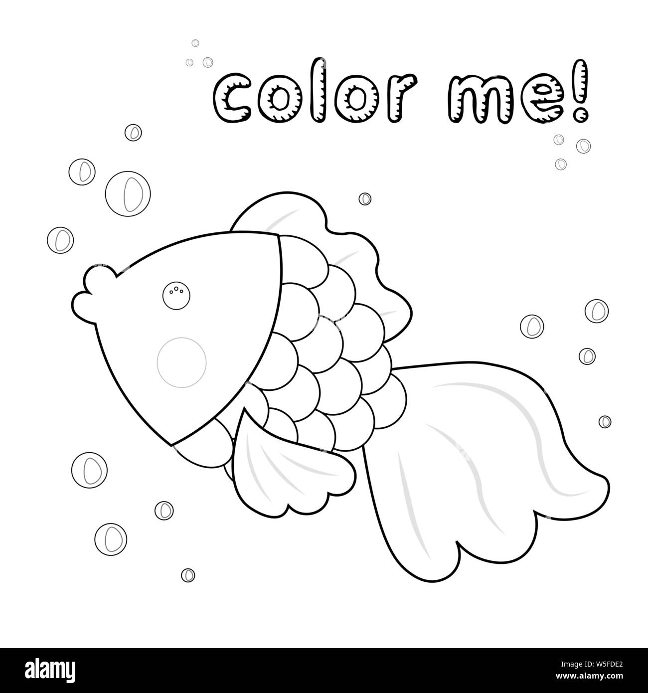 Esbozo de pescado. La coloración. Pescado blanco y negro personaje de  dibujos animados. Ilustración vectorial sobre fondo blanco. Los animales del  mar libro para colorear un juego para niños Imagen Vector de