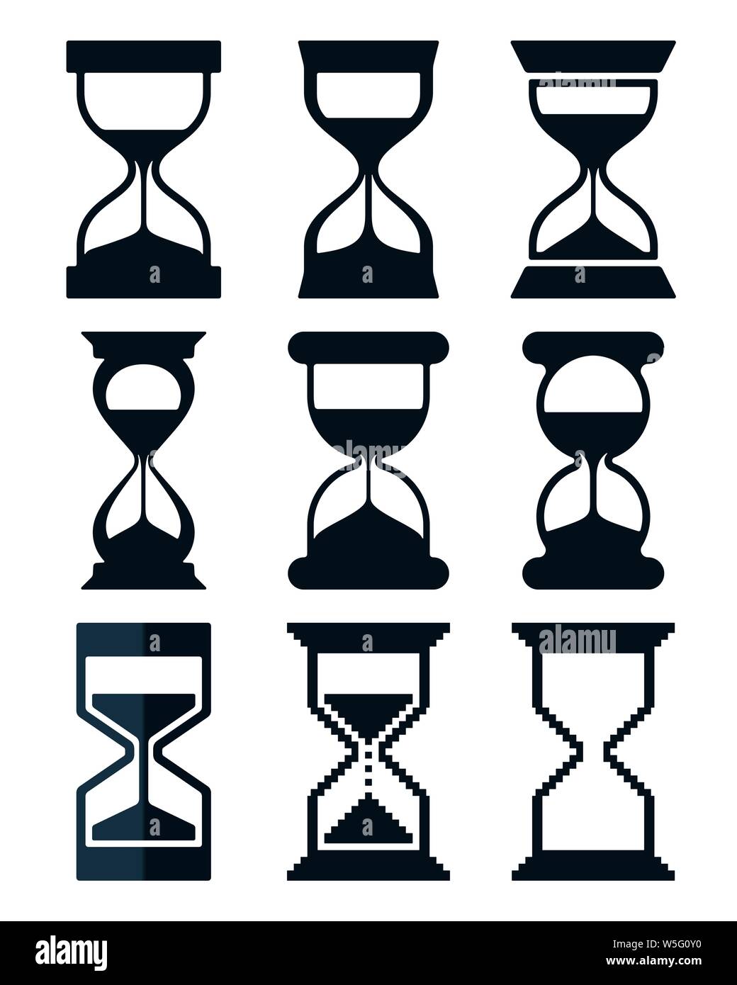 Varios reloj de arena sobre un fondo blanco. Reloj de diseño vectorial  Imagen Vector de stock - Alamy