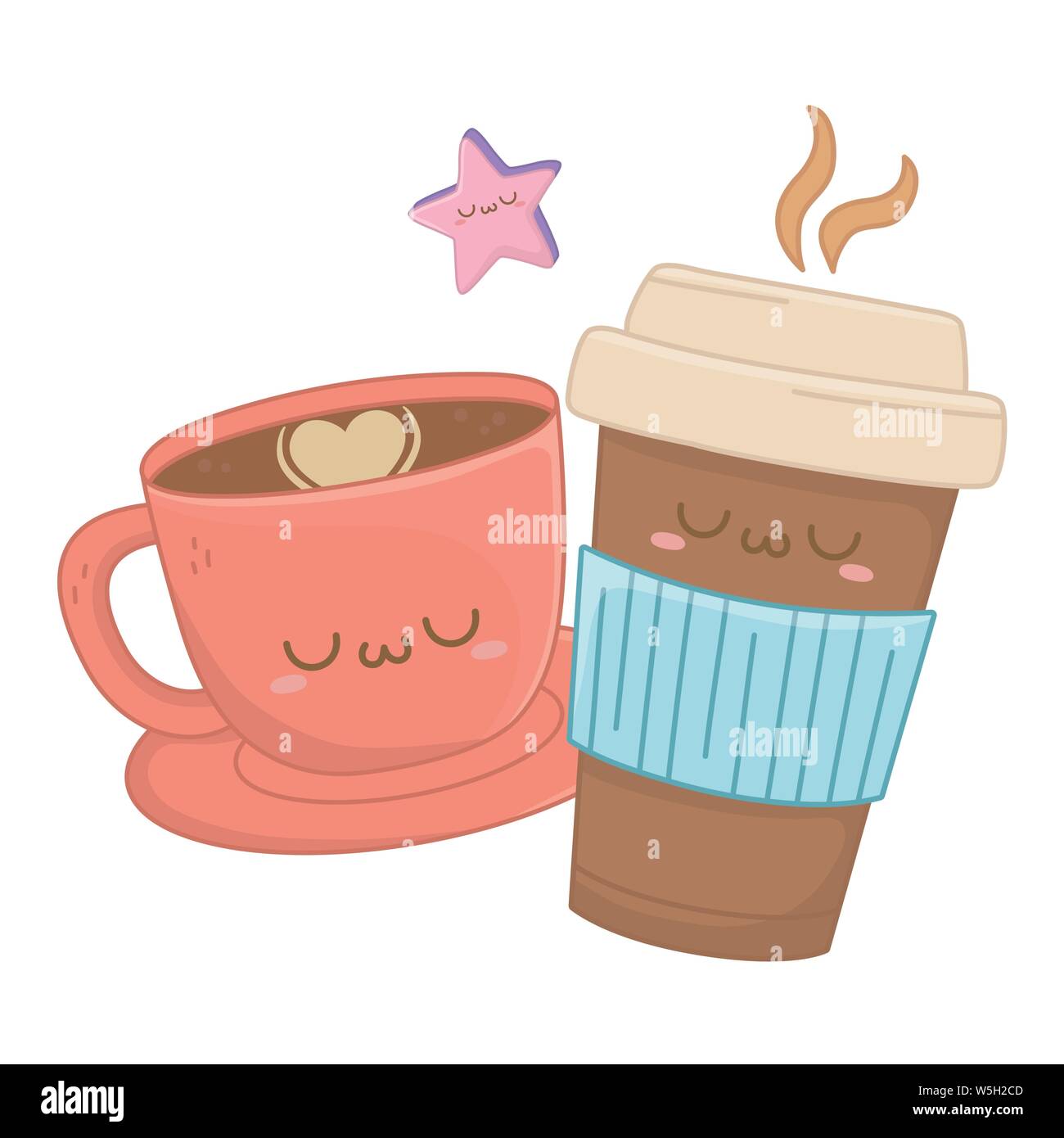 Diseño de dibujos animados de taza de café, Kawaii expresión carácter lindo  y divertido tema de emoticonos ilustración vectorial Imagen Vector de stock  - Alamy