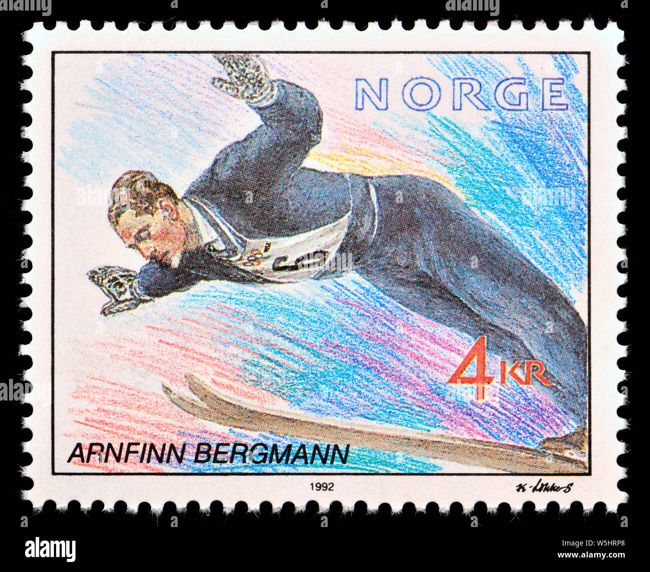 Sellos de Noruega (1992): Arnfinn Bergmann (1928 - 2011) puente de esquí noruego Foto de stock
