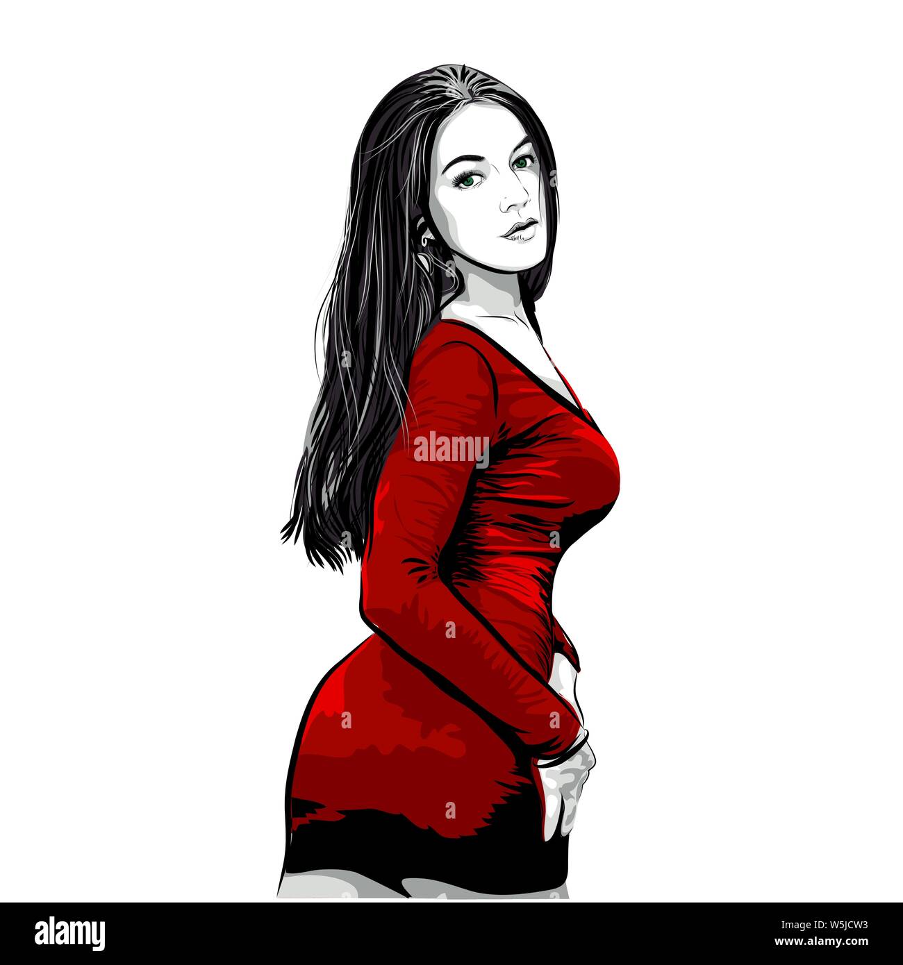Atractiva chica sexy en el vestido rojo. estilo de dibujos animados.  Ilustración vectorial Imagen Vector de stock - Alamy