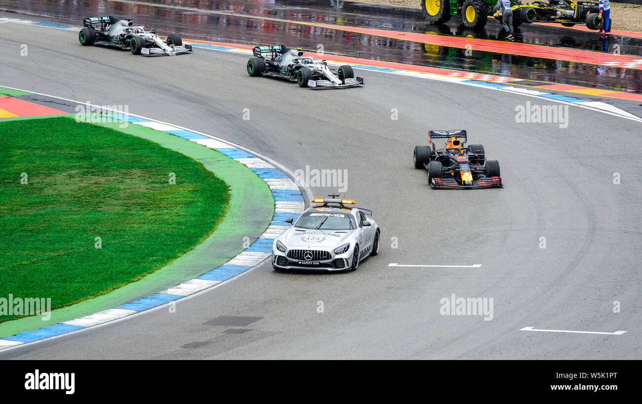 Formula 1 GP de Alemania en Hockenheim el 28 de julio de 2019: Pace Car con Red Bull, Mercedes, Max Versappen, Lewis Hamilton, Bottas Laltteri Foto de stock