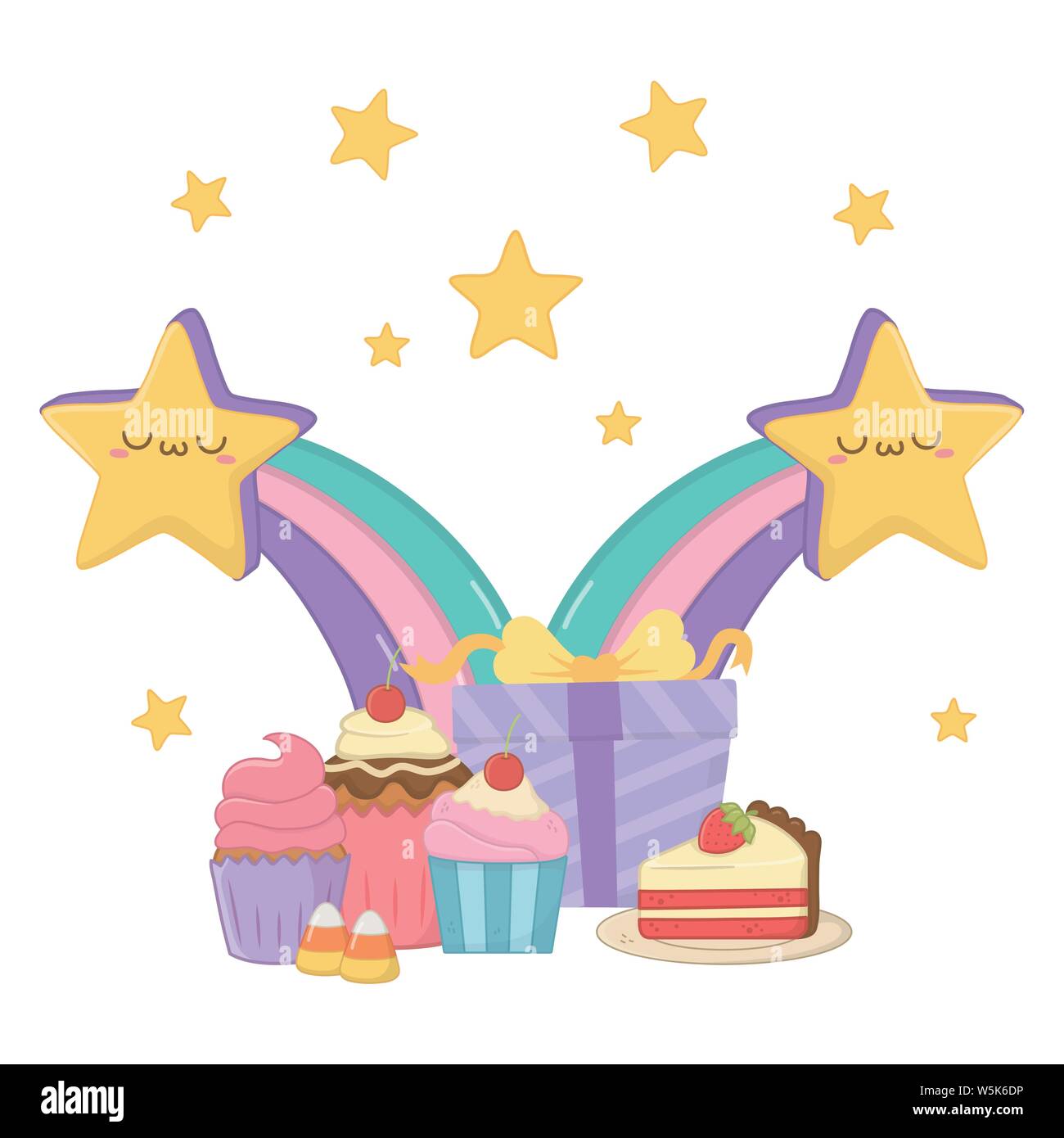 Estrellas cartoon diseño, feliz cumpleaños decoración festiva y fiesta  sorpresa tema ilustración vectorial Imagen Vector de stock - Alamy