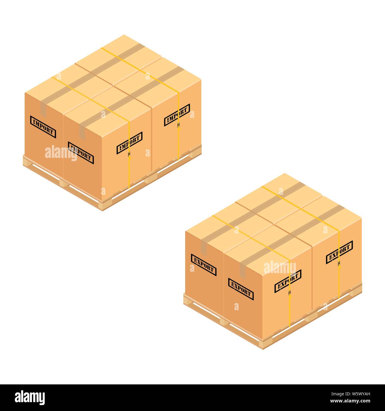 Cajas en palet de madera. |Almacén de importación y exportación bandeja de  cartón cajas apiladas palet de madera vista isométrica Imagen Vector de  stock - Alamy