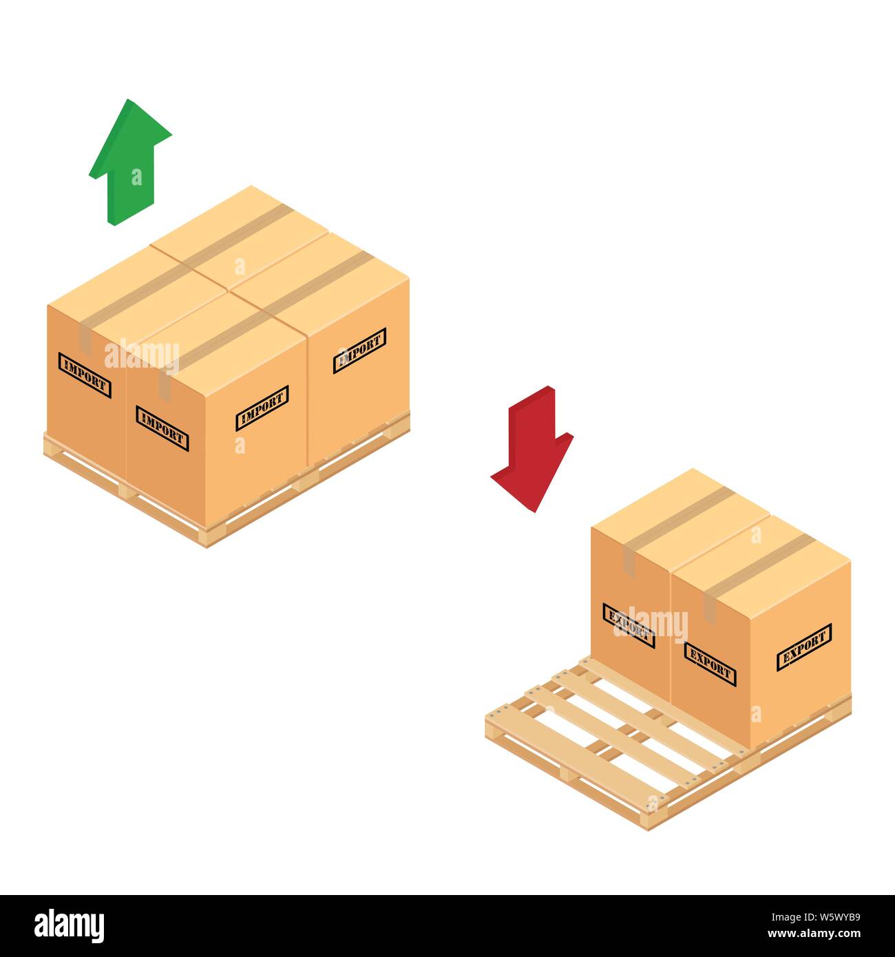 Cajas en palet de madera. |Almacén de importación y exportación bandeja de cartón cajas apiladas palet de madera vista isométrica Imagen Vector de stock Alamy