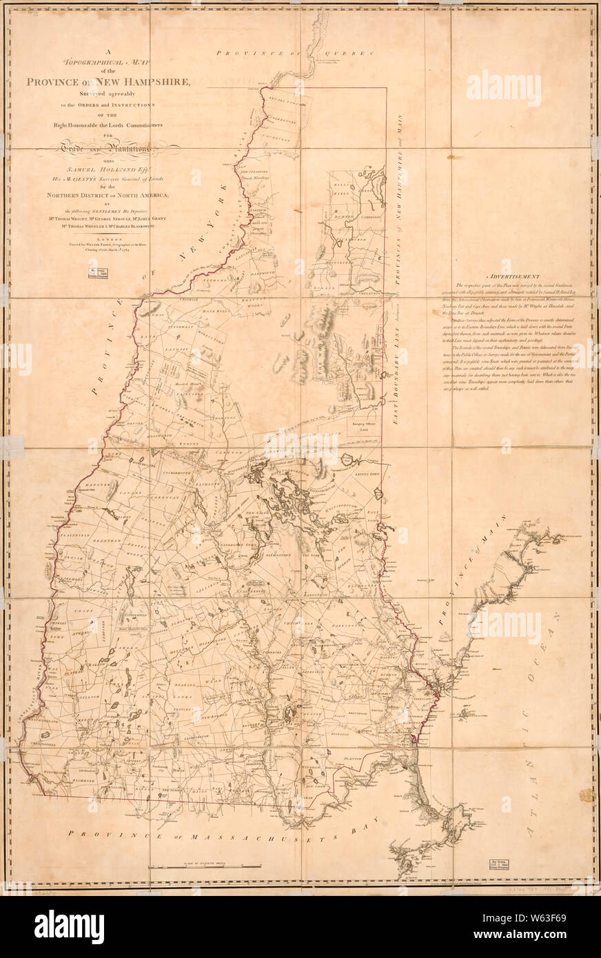 Los mapas de la época de la Guerra Revolucionaria americana 1750-1786 281 un mapa topográfico de la provincia de New Hampshire, reconstruir y reparar Foto de stock