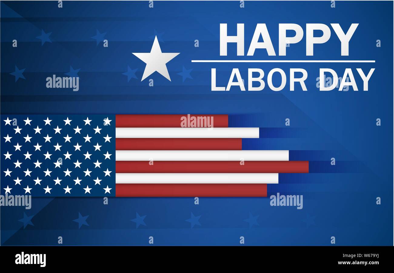 Feliz Día del Trabajo banner vacaciones con fondo de la bandera nacional de los Estados Unidos. Ilustración del Vector