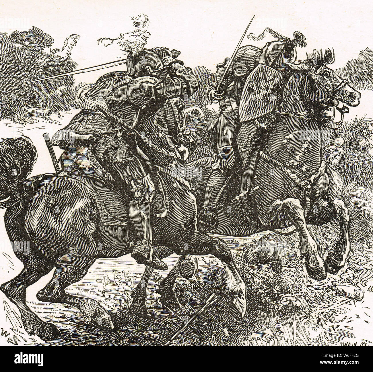 Hotspur y James, 2do EARL DE DOUGLAS, en la batalla de Otterburn,1388 Foto de stock