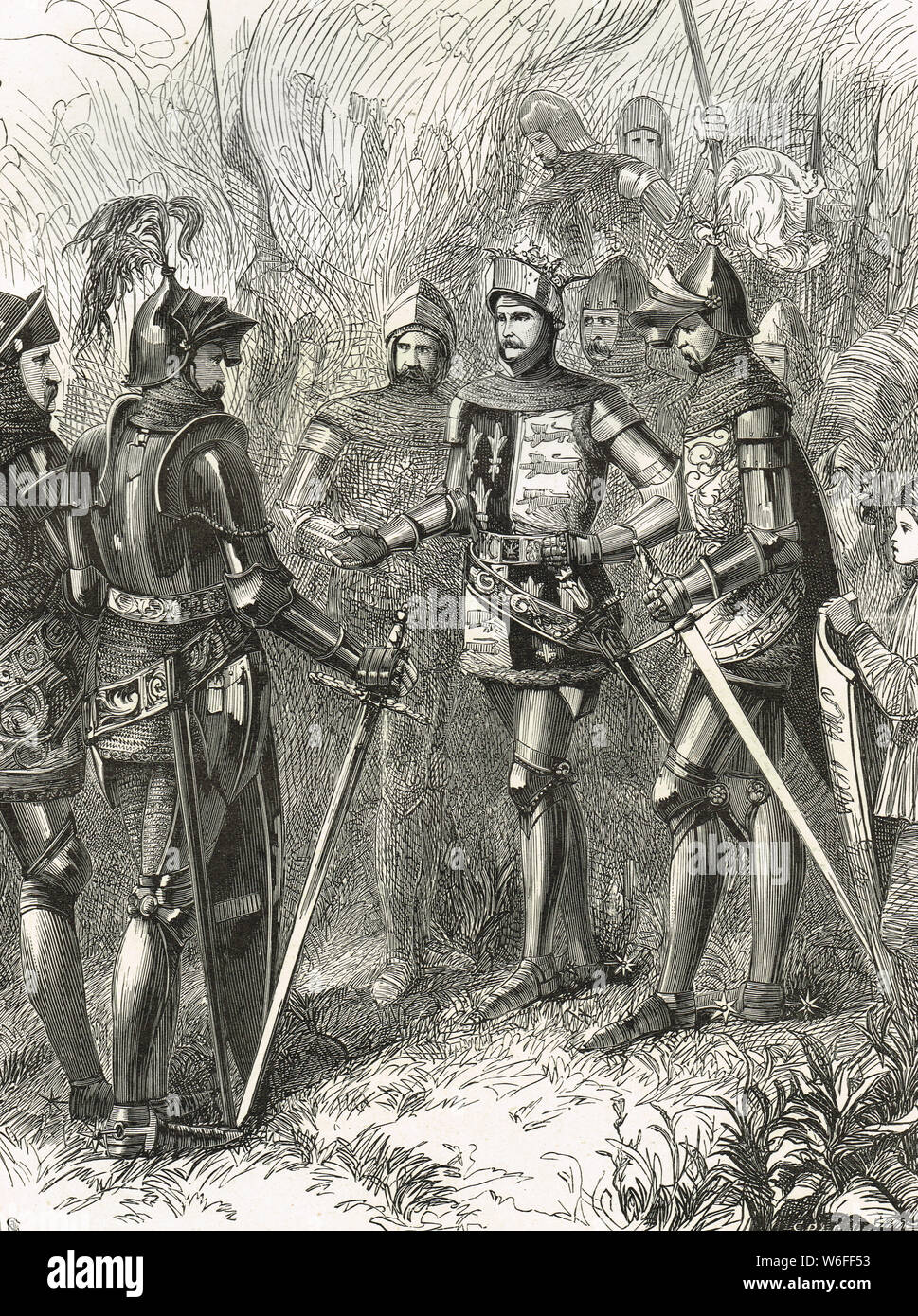 Enrique V y Sire De Helley, batalla de Azincourt,Saint Crispins día,25 de octubre de 1415 Foto de stock