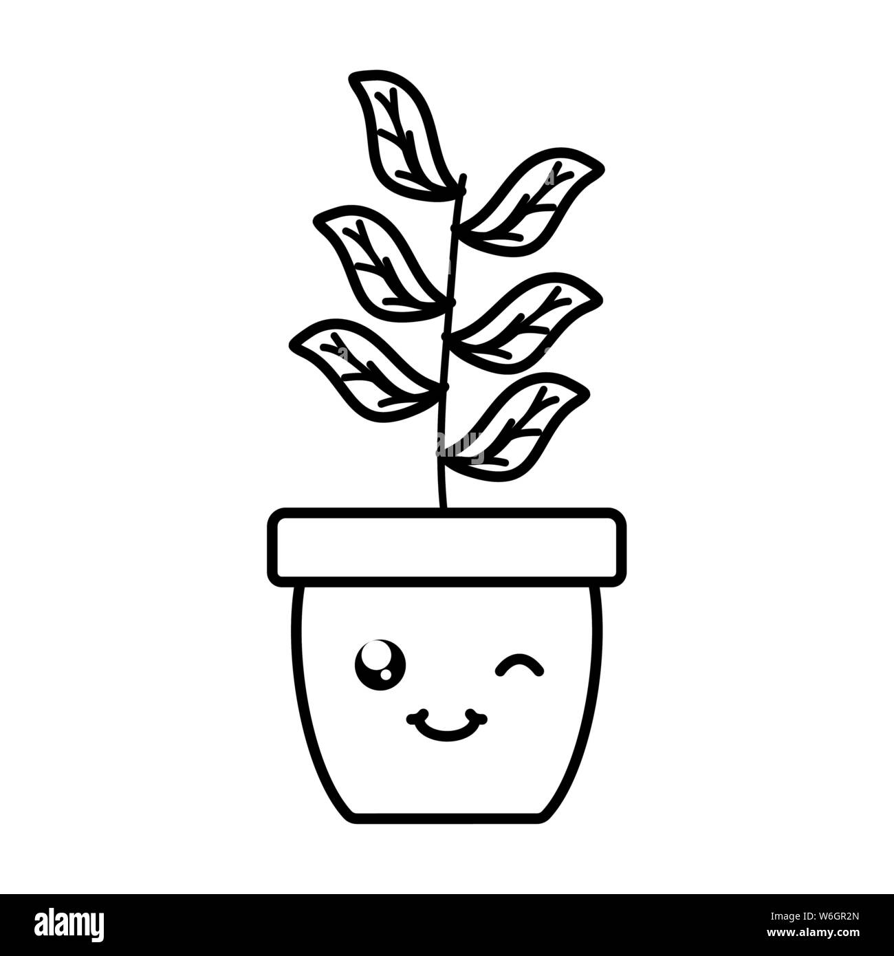 Planta de casa en vasija de cerámica kawaii ilustración Vectorial character design Imagen Vector