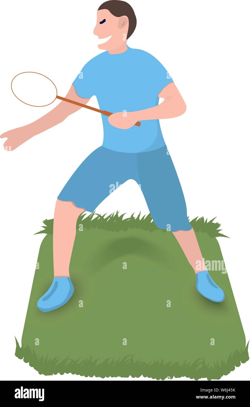 Icono de jugador de tenis. Deporte etiqueta sobre fondo blanco. Carácter de estilo de dibujos animados. Ilustración vectorial. Ilustración del Vector