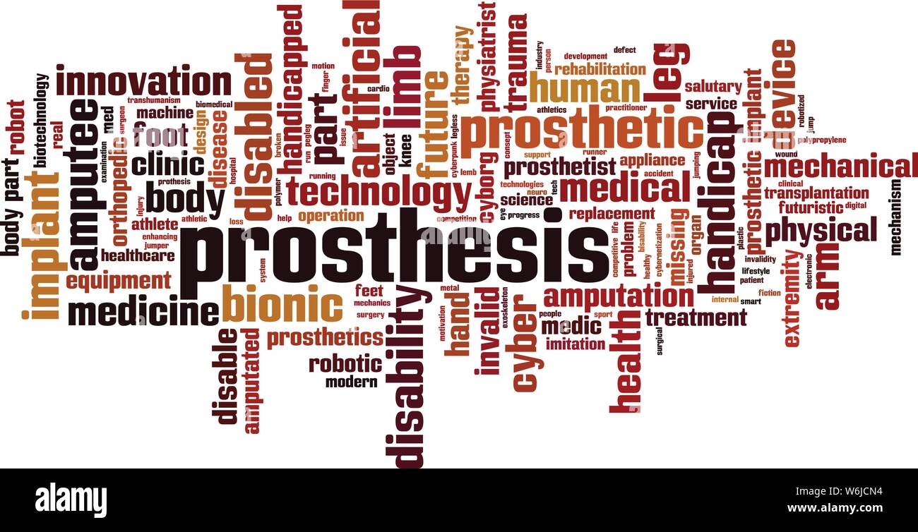 Prótesis concepto de nube de palabras. Collage hecho de palabras acerca de prótesis. Ilustración