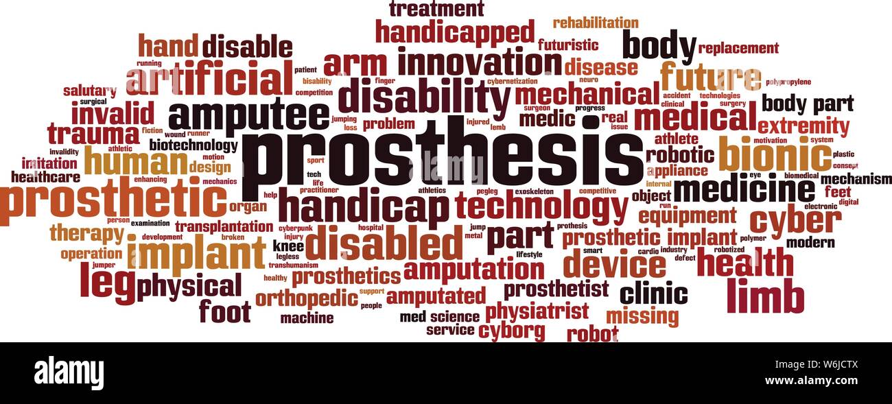 Prótesis concepto de nube de palabras. Collage hecho de palabras acerca de prótesis. Ilustración