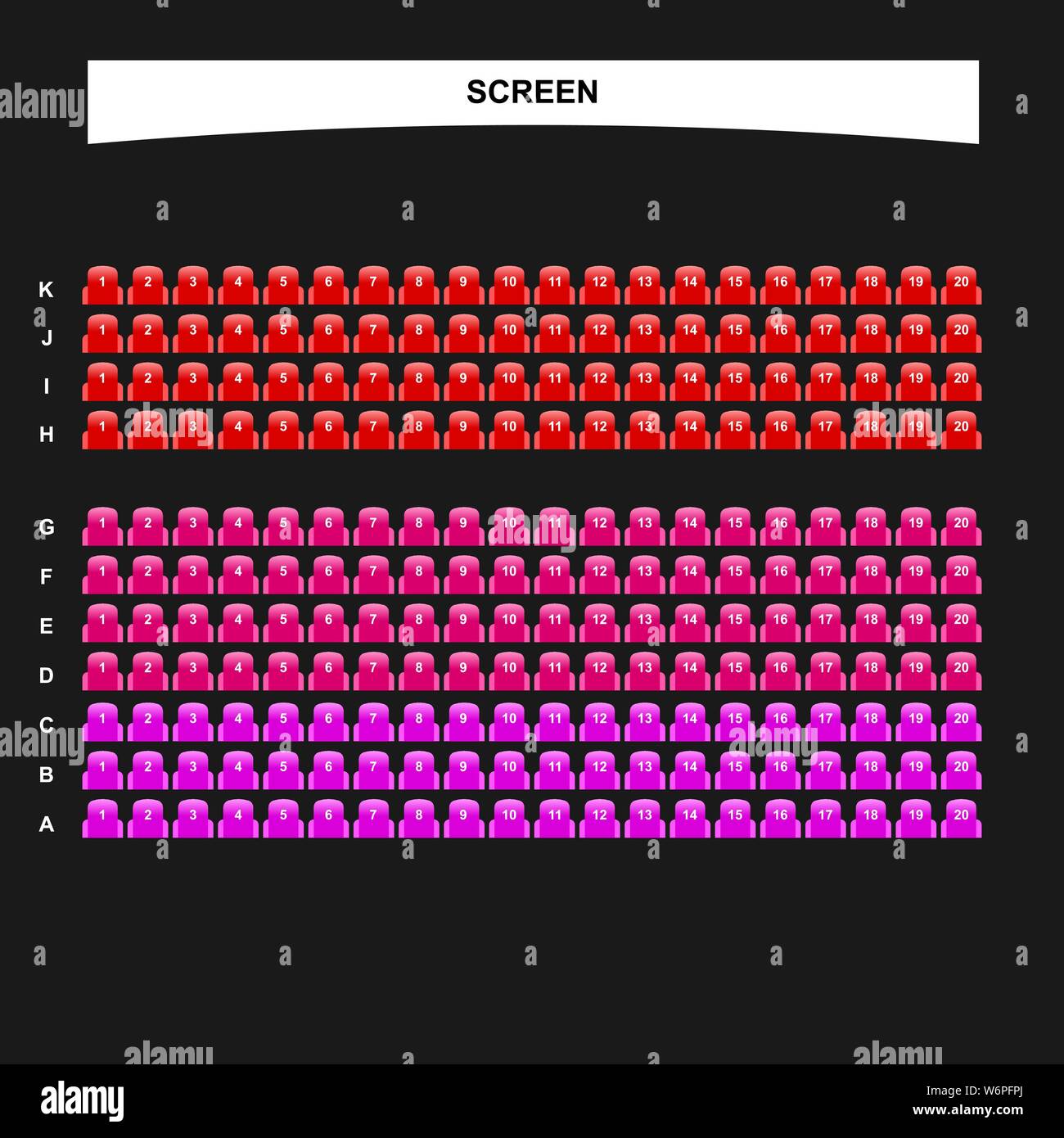 Interfaz de reserva de asientos de película plantilla para compra de  boletos Imagen Vector de stock - Alamy