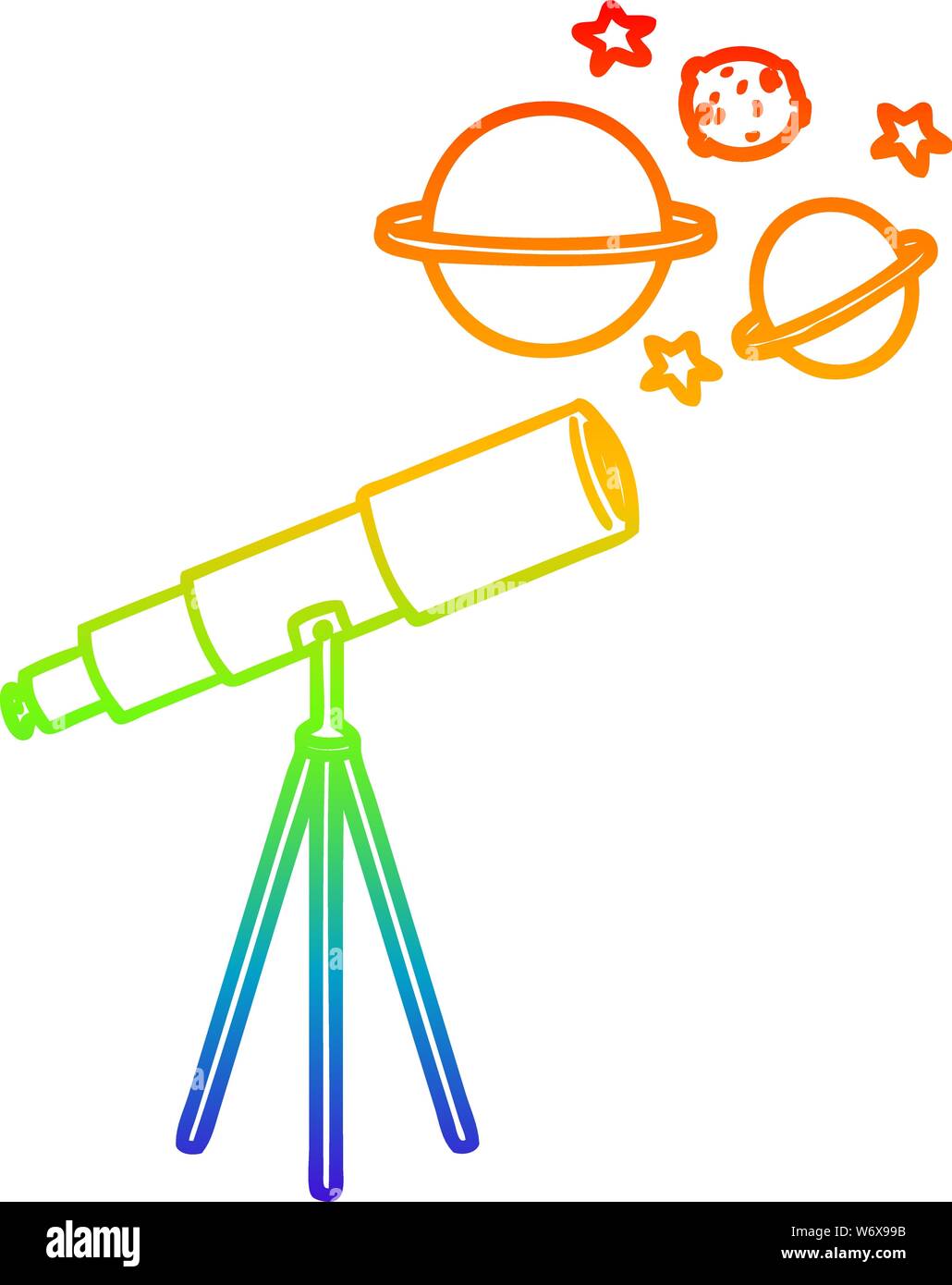 Dibujo de la línea de gradiente de arco iris de un telescopio de dibujos  animados Imagen Vector de stock - Alamy