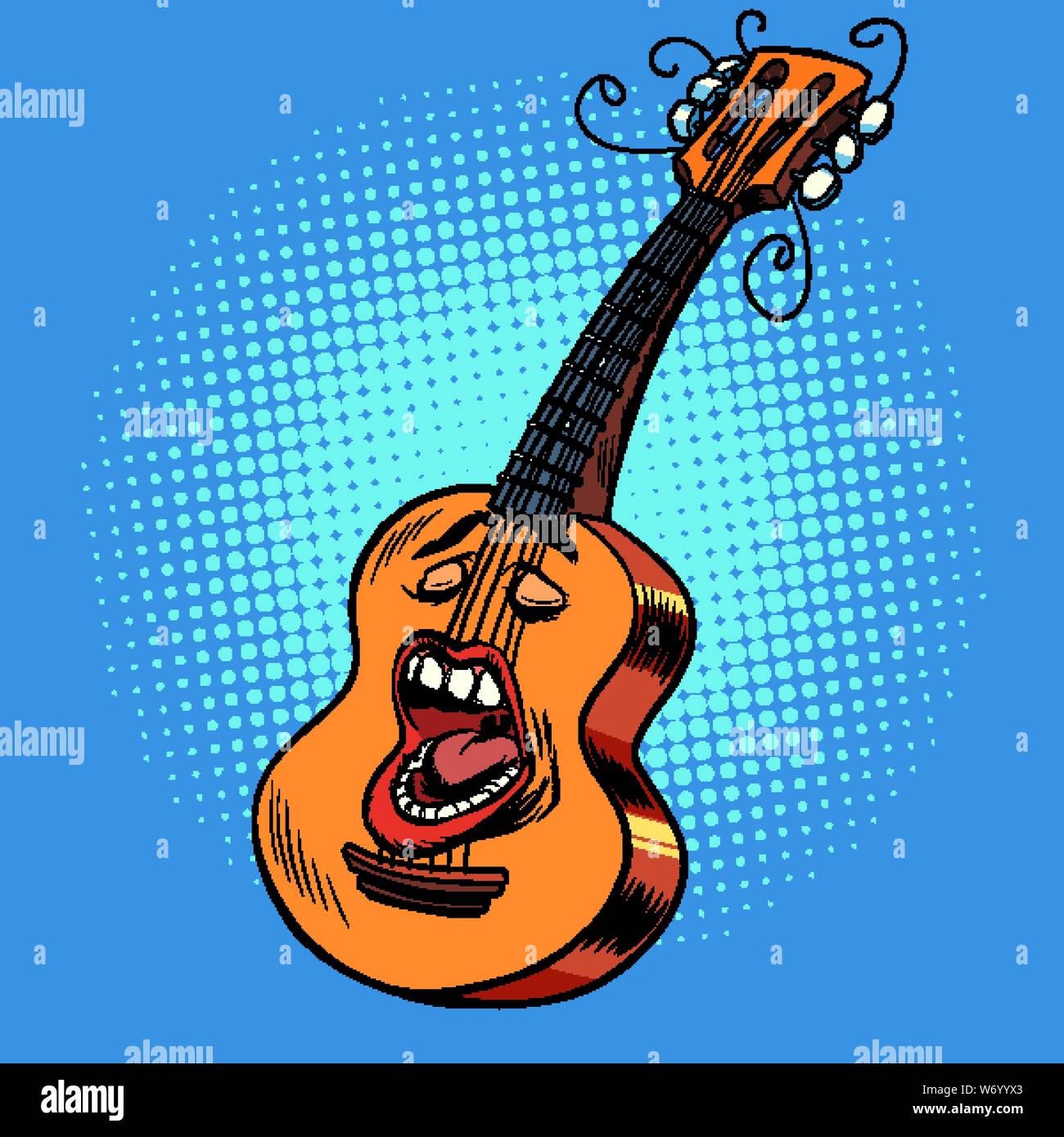 Emoji personaje emoción guitarra acústica, instrumento musical. Pop art  retro dibujo ilustración vectorial Imagen Vector de stock - Alamy