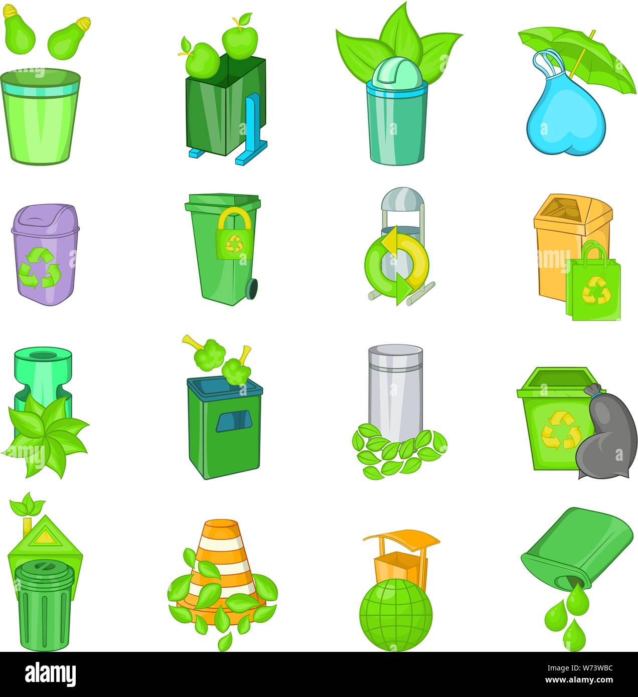 Iconos de papelera Eco, estilo de dibujos animados Imagen Vector de stock -  Alamy
