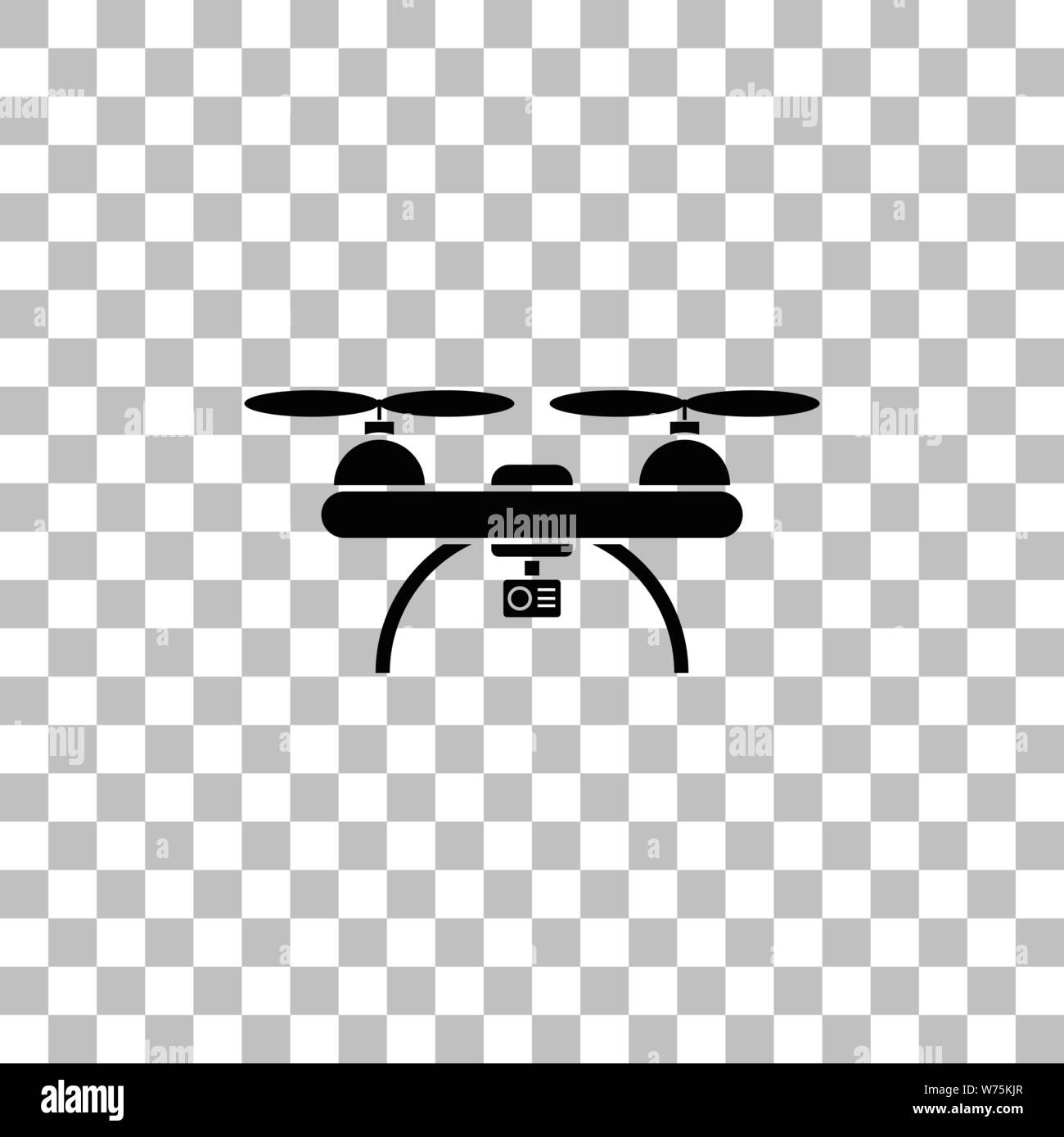 Drone quadrocopter. Icono plana negra sobre un fondo transparente. Pictograma para su proyecto Ilustración del Vector