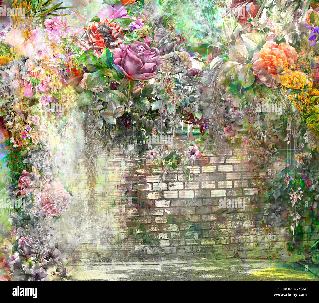 Flores abstractas en la pared la pintura con acuarela. Flores multicolores  de primavera Fotografía de stock - Alamy