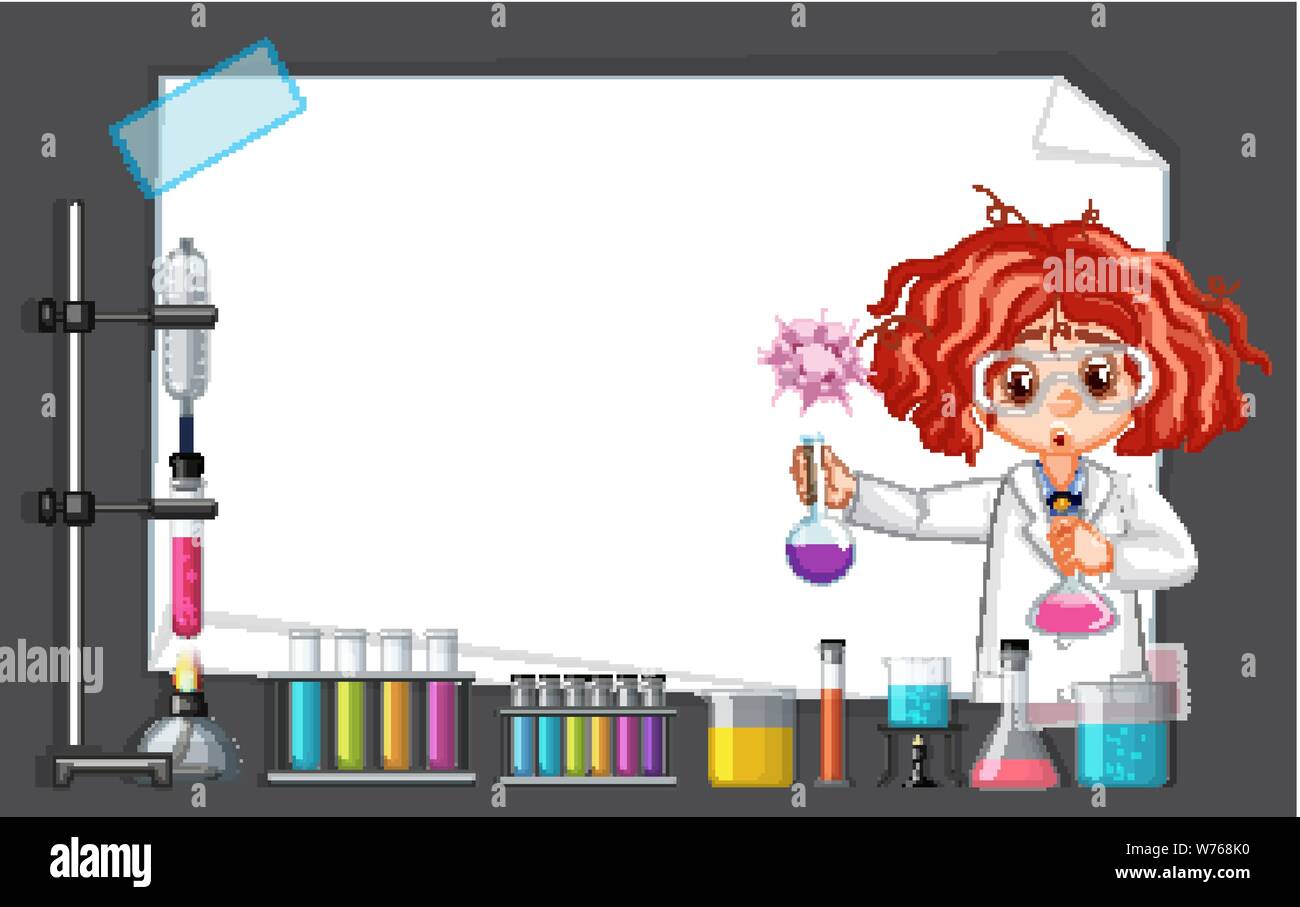 Científico que trabaja con las herramientas de la ciencia en el laboratorio  alrededor del bastidor plantilla ilustración Imagen Vector de stock - Alamy