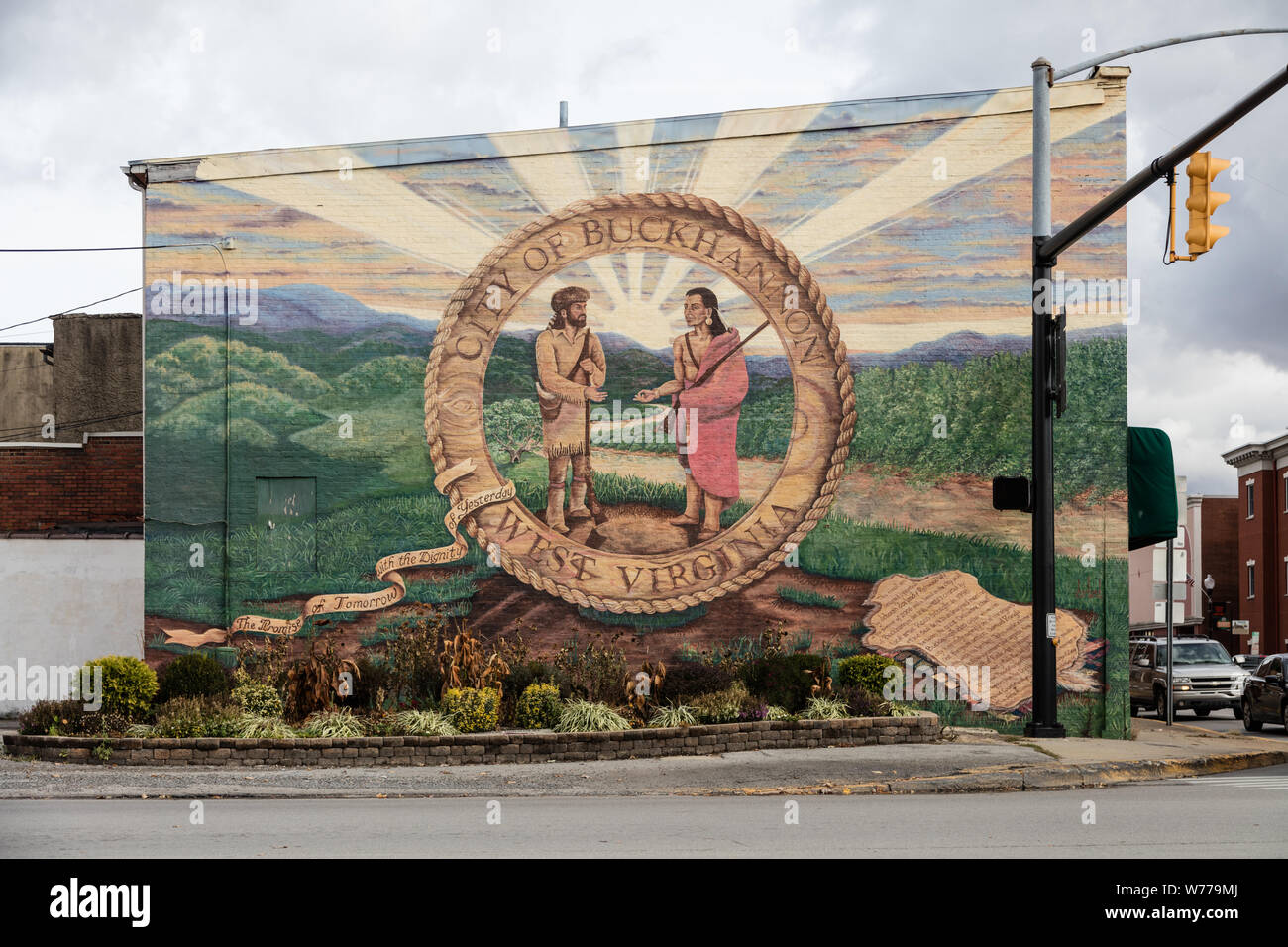 Un gran mural, por Richwood, West Virginia, artista Deborah Dorland en  Buckhannon, el asiento de Condado Upshur, West Virginia descripción física:  1 fotografía : digital, archivo TIFF en color. Notas: La compra;