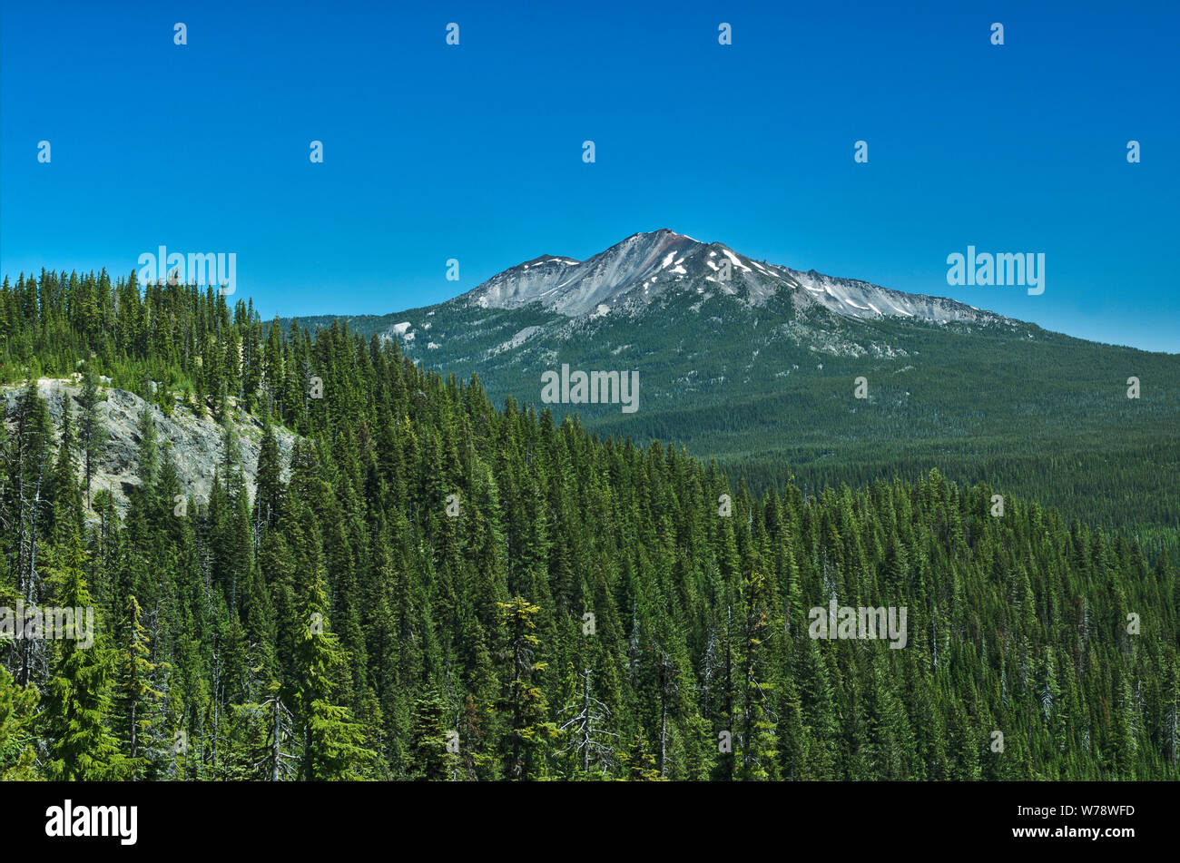 O: El Condado de Douglas, cascadas, área de pico Diamante del Bosque Nacional Umpqua Cowhorn; vista de la montaña. Foto de stock