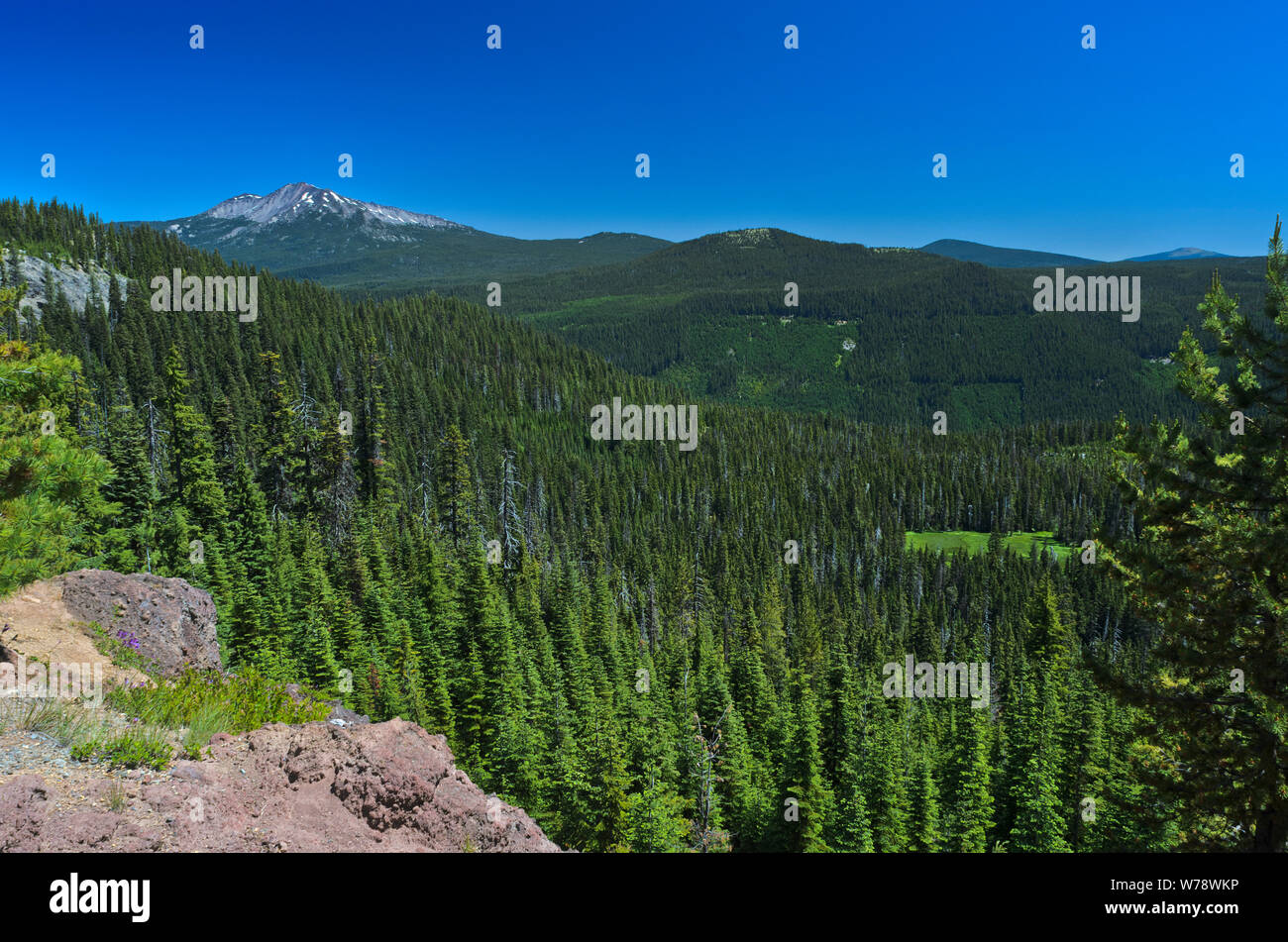 O: El Condado de Douglas, cascadas, área de pico Diamante del Bosque Nacional Umpqua Cowhorn; vista de la montaña. Foto de stock