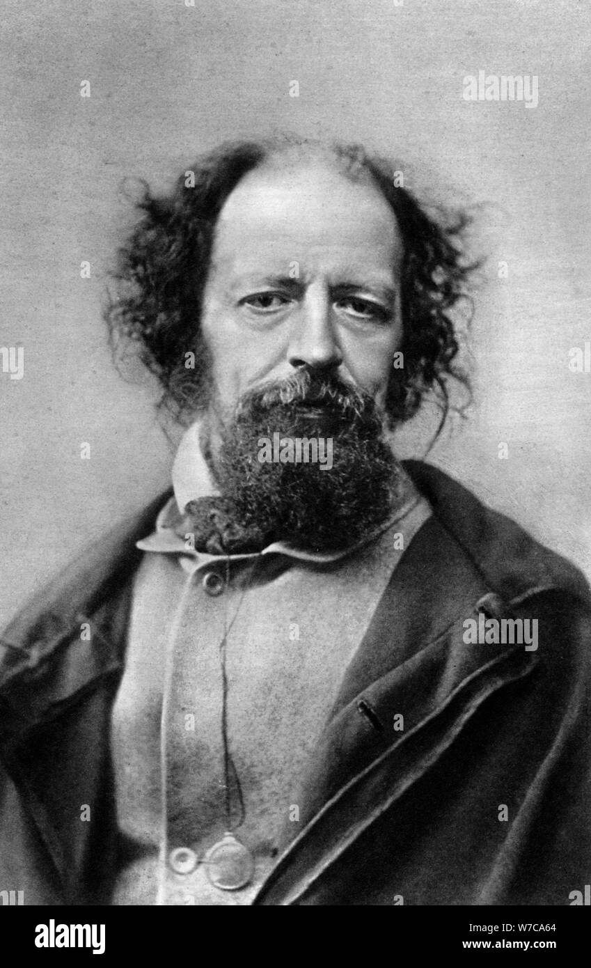 Alfred Lord Tennyson, el poeta laureado del Reino Unido, c año 1867.Artista: London & Photographic estereoscópica Co Foto de stock