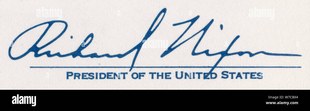 La firma de Richard Milhouse Nixon, 37º Presidente de los Estados Unidos, 1972. Artista: Richard Nixon Foto de stock