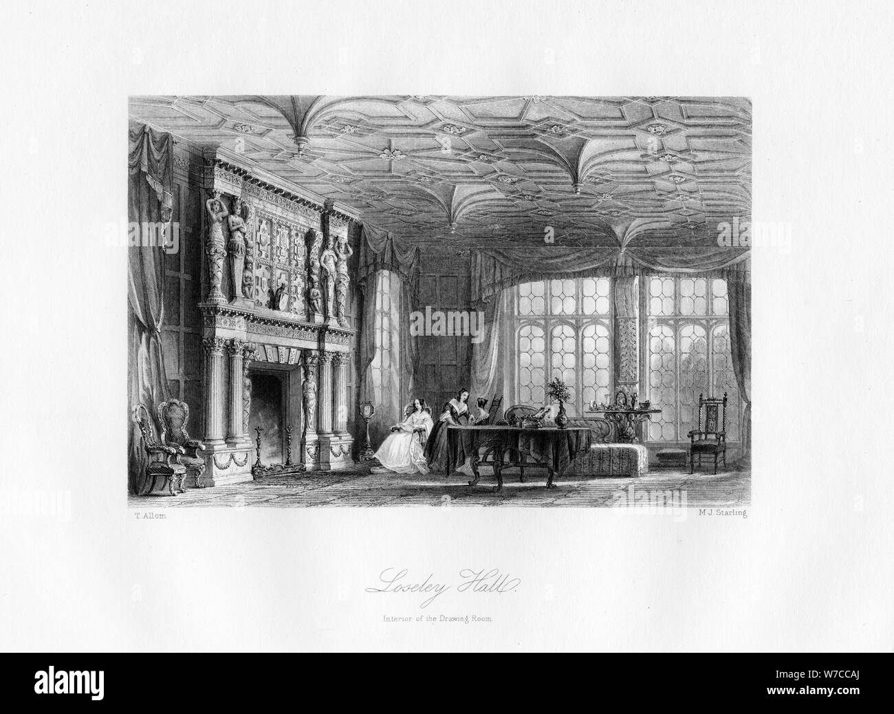 El salón, salón de Loseley, Guildford, siglo xix.Artista: MJ Starling Foto de stock