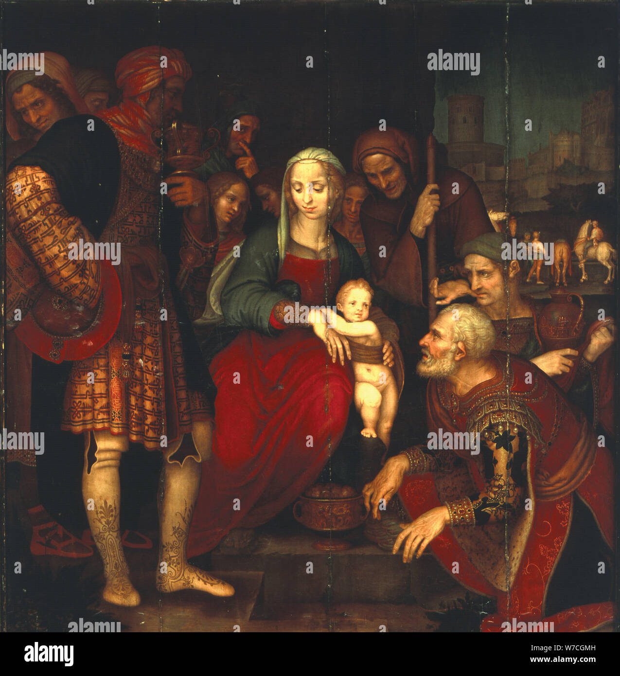 "La adoración de los Reyes" el aceite por Yáñez de Almedina. Foto de stock