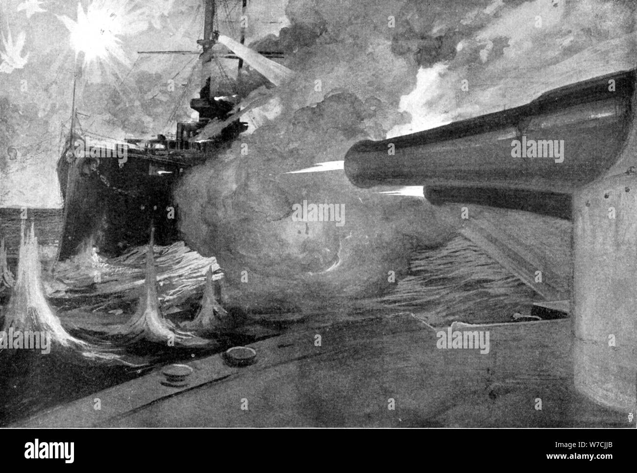 Los cañones del acorazado japonés, la guerra Ruso-Japonesa, 1904. Artista: Desconocido Foto de stock