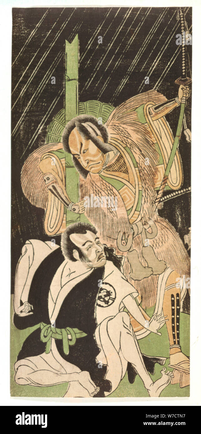 "Actores como Sumurai', del siglo XVIII. Artista: Shunshô Foto de stock