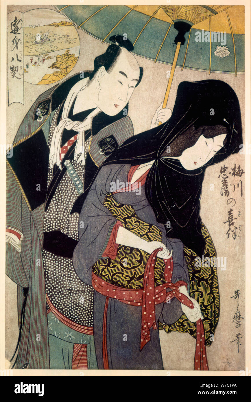 "Los amantes, y Chubei Umegawa', late 18th/principios del siglo XIX. Artista: Kitagawa Utamaro Foto de stock