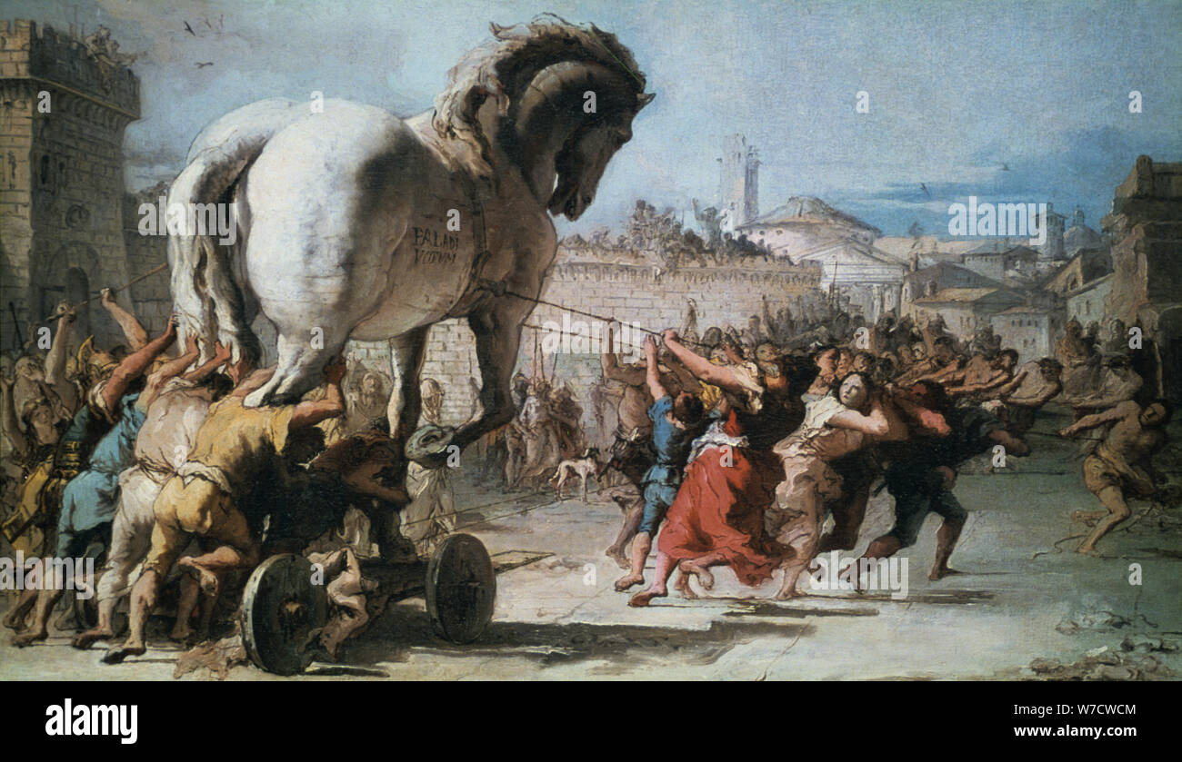 "La procesión del caballo de Troya en Troya', C1760. Artista: Giovanni Battista Tiepolo Foto de stock